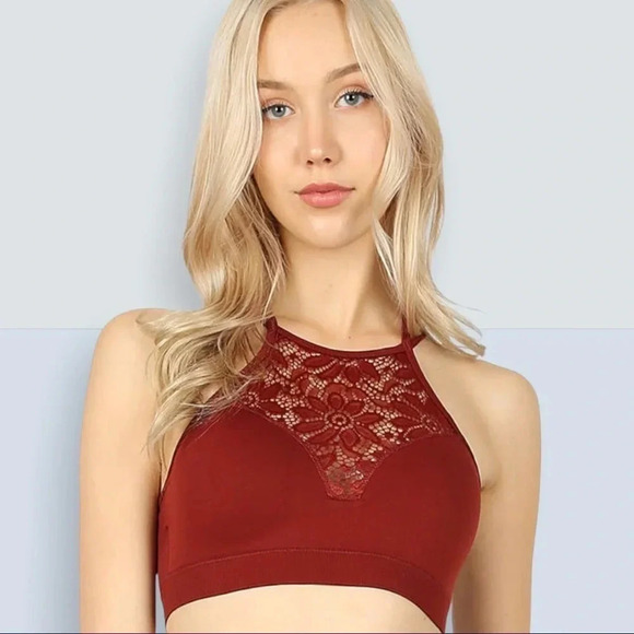 High Neck Plus Size Lace Cutout Bralette - Picture 1 of 8
